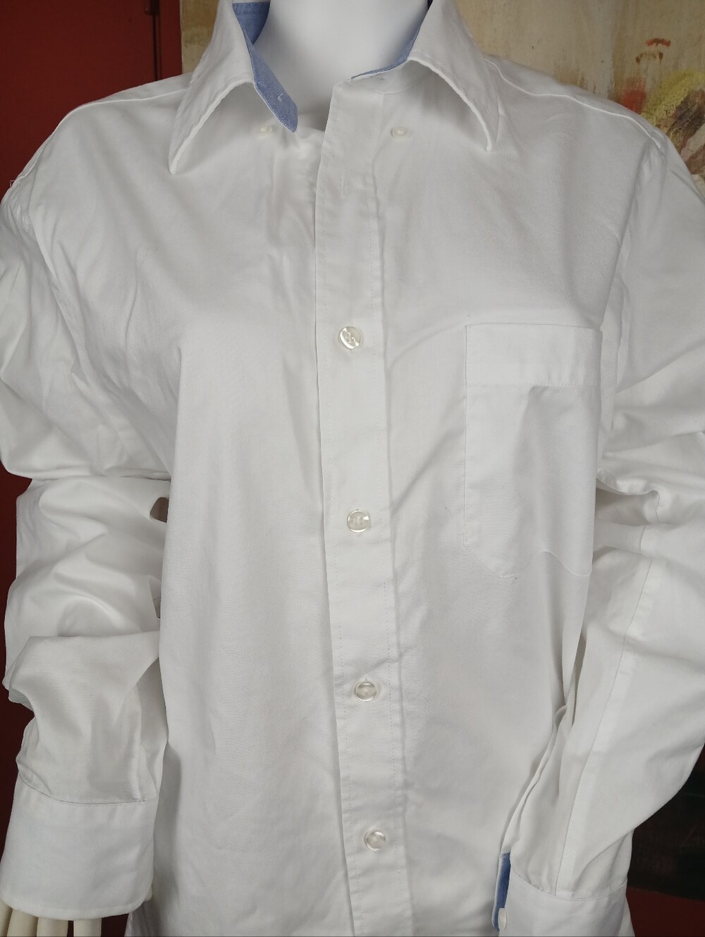 Nautica Men’s White Dress Shirt with Light Blue Collar Trim